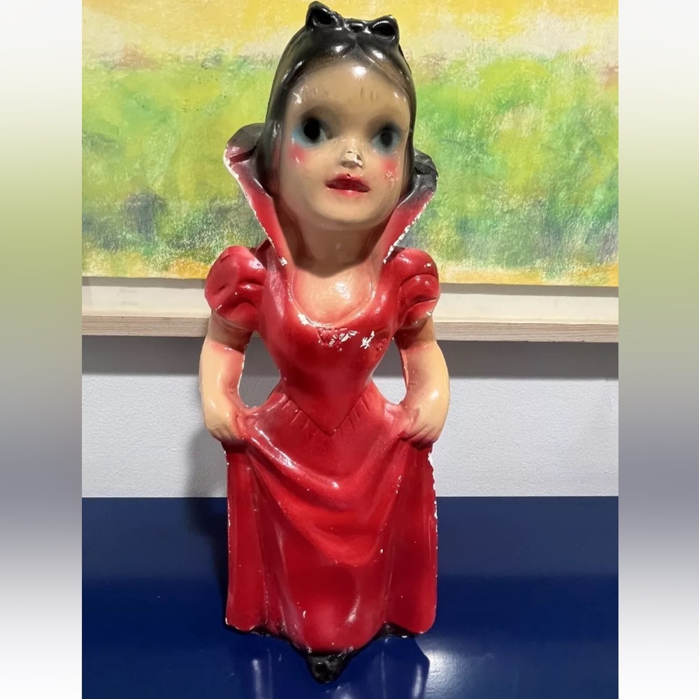 Chalkware Disney Red Snow White Princess Carnival Prize Figurine 14โ Vintage 30s